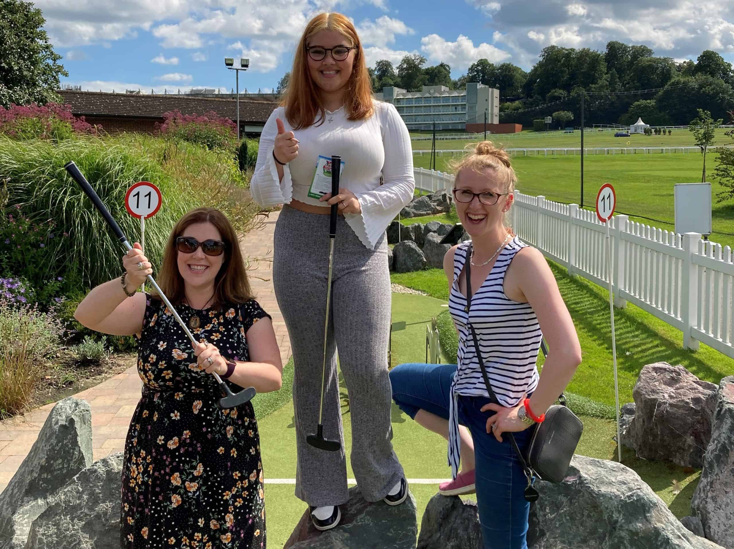 (From Left to Right) Lisa, Kayleigh and Emily from Happity (Baby and Toddler Classes site) stand as mini golf victors!