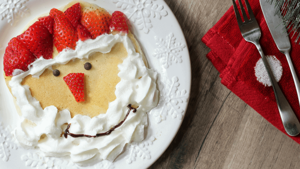 Father Christmas pancake for a toddler's first Christmas