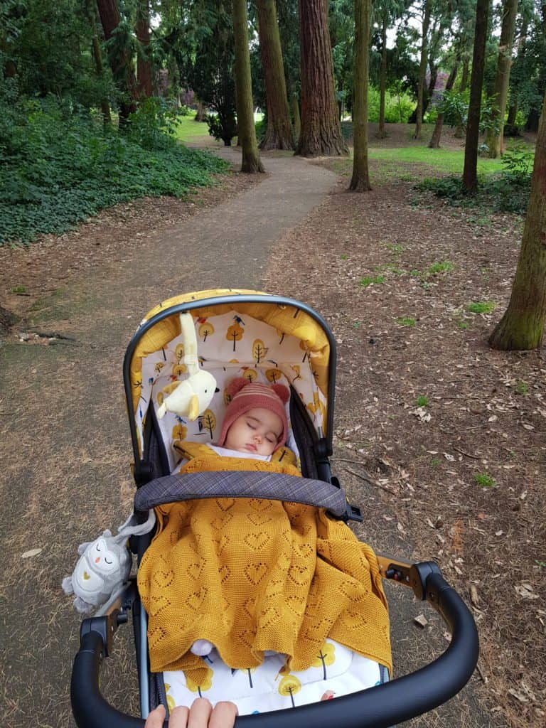 Anita's baby sleeping well on a walk through the outdoors