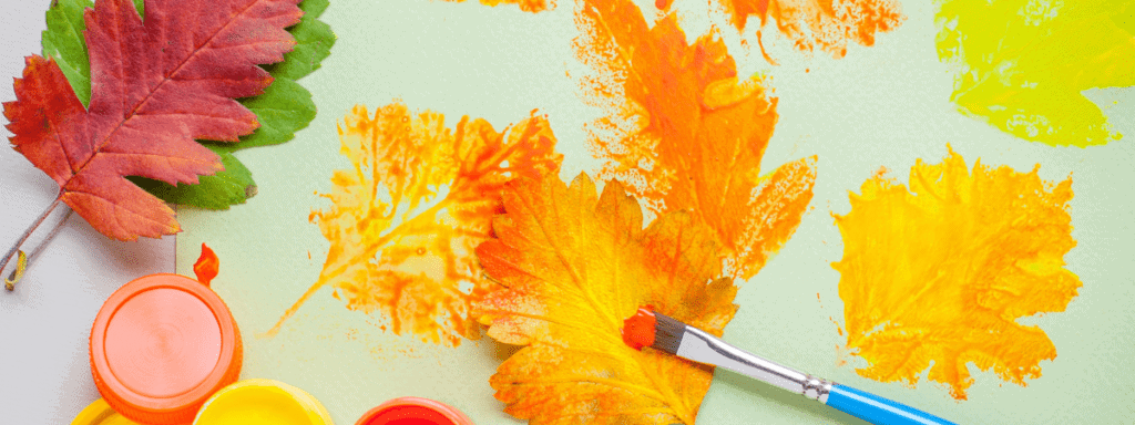 Nature crafts for kids - Leaves being painted and printed