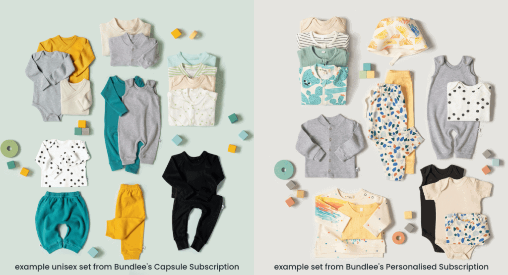 Clothing set examples of what you can expect to see with a Bundlee Capsule Subscription, or a Bundlee Personalised Subscription