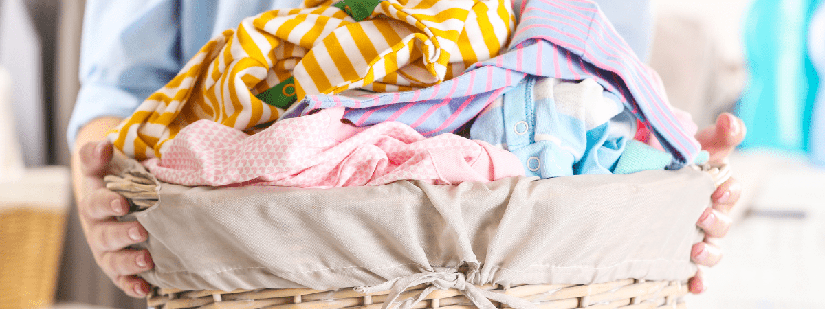 a pile of laundry in a basket