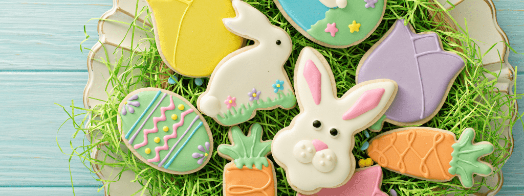 Easter Activities Toddlers: Image shows a plate with cutely decorated Easter themed icing