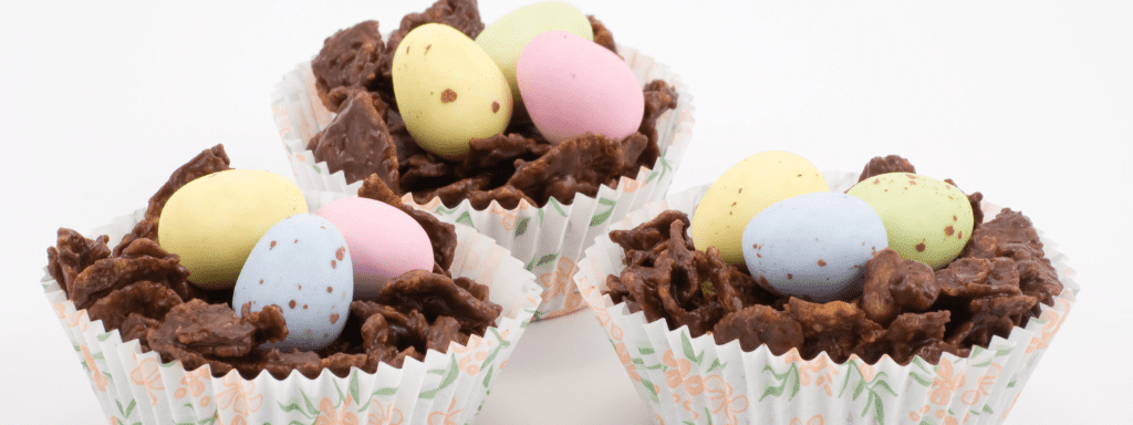 Easter Activities Toddlers: Image shows nest cakes with mini eggs