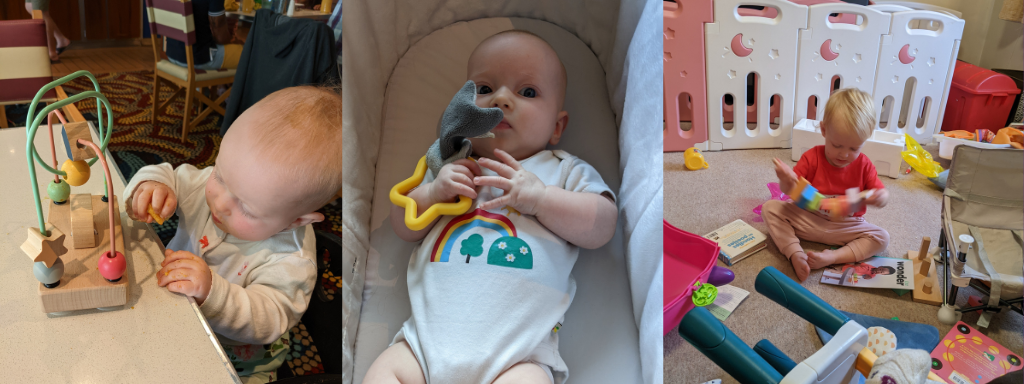 Baby development toys - 3 different examples of toys from KiwiCo that help with fine motor skills.