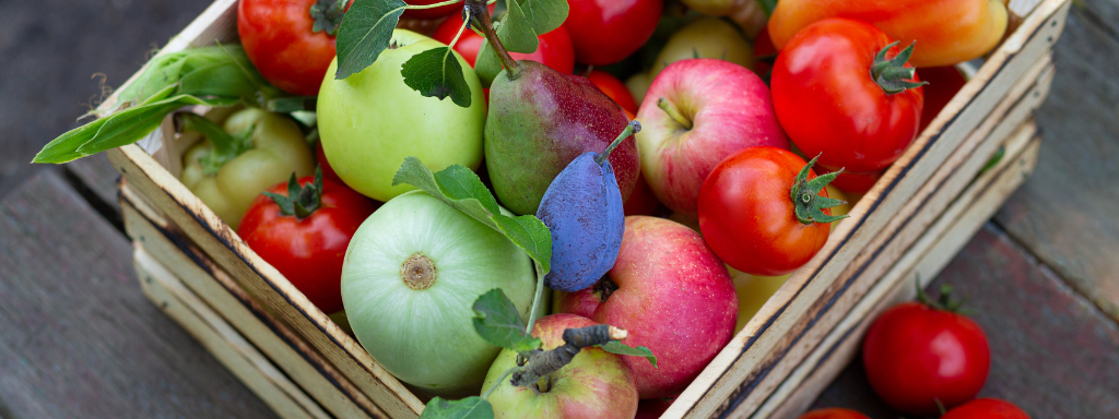 Crate of fresh food. The crate is a better alternative to plastic packaging.