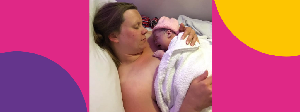 getting out again after a traumatic birth: Karen cradles her new born daughter 