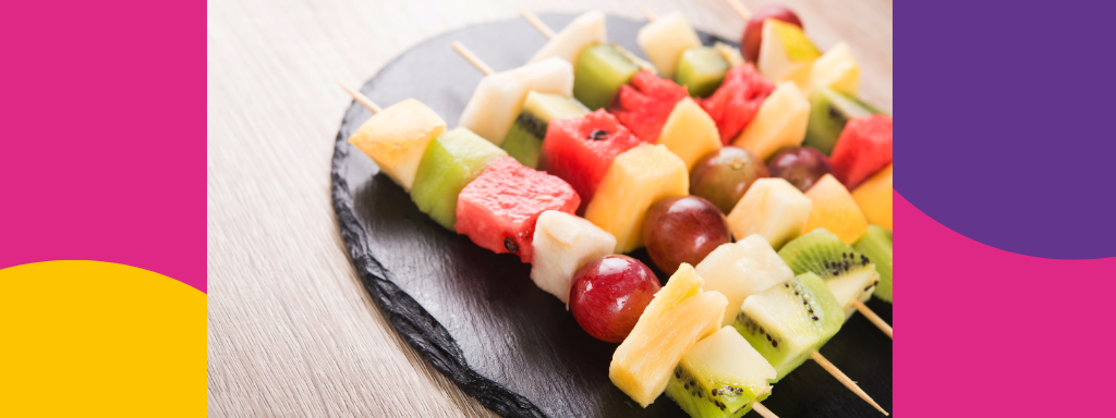 Fruit kebabs on a plate 